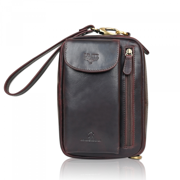 Leder Handgelenktasche für Unisex aus Rindleder 23- (147A) Herrentasche echtes Leder Tasche Bag Neu